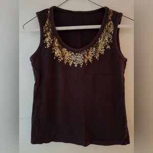 Embellished Sleeveless Top - Black and Gold
